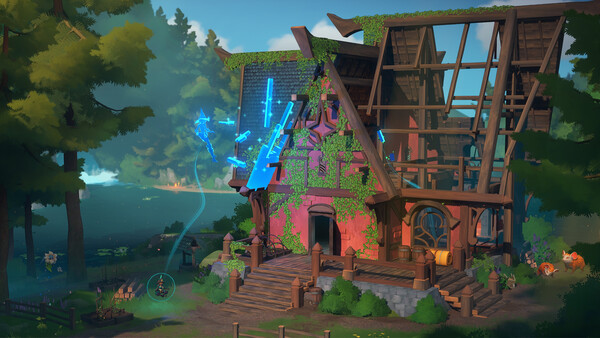 Witchspire base building scene with a magical house